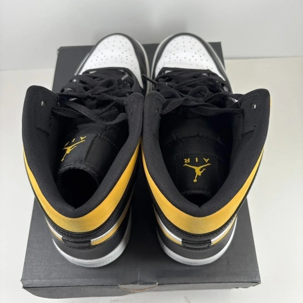 Air Jordan 1 Mid White/Pollen Black Men's US 13 University Gold Shoes 554724-177